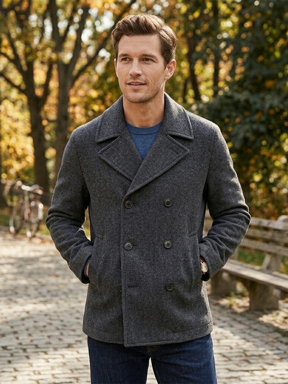 Nautica Sz XL Wool Blend Gray Double Breasted Mens Fisherman Peacoat Jacket